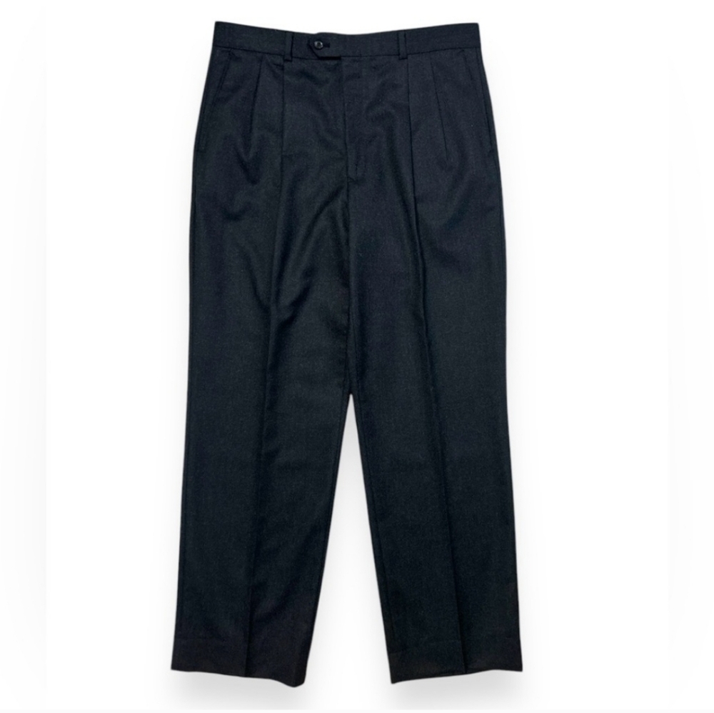 LOUIS RAPHAEL 100% Wool Pleated Front Dress Pants Charcoal Grey